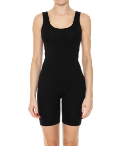 6 Pieces Pack Double Scoop Neck Jersey Tank Bodycon Romper 75392 BLACK